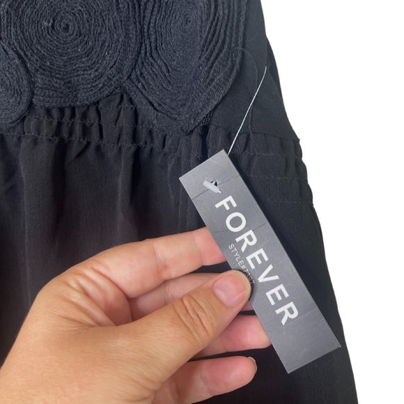 👗 FOREVER | NWT Black Babydoll Dress with Rosette Neck Details | Size S - Picture 5 of 10